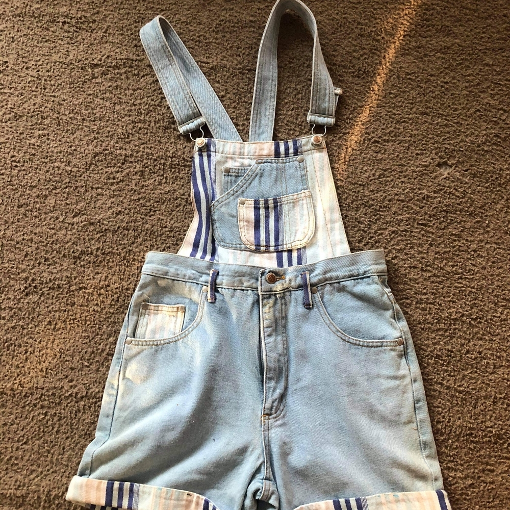 Vintage 1980s women's striped overall shorts - Picture 1 of 12